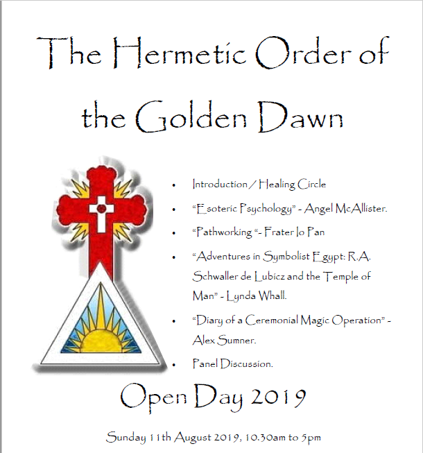 Information about the Golden Dawn Open Day on Sunday 11th August 2019